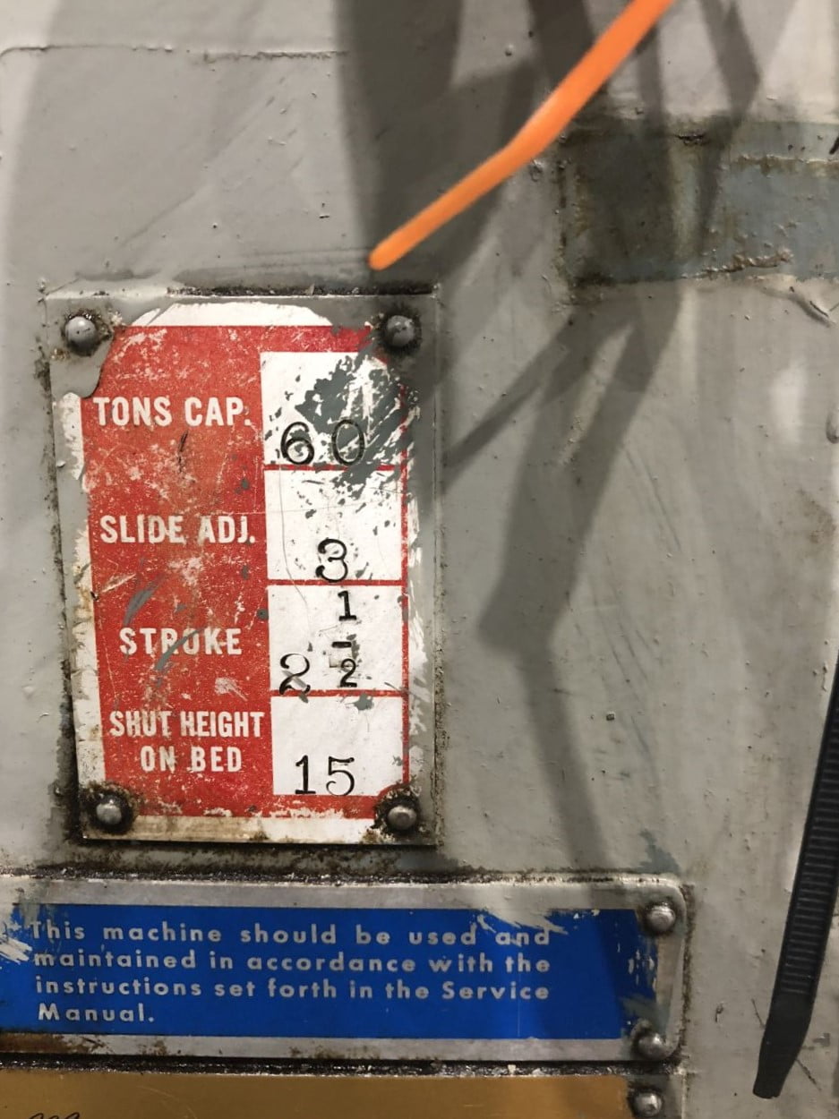 60 Ton Bliss Press • Used Bliss C-60 Press - Image 17