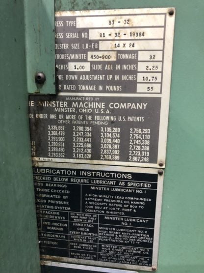 32 Ton Minster Press • Used Minster B1-32 Press - Image 13