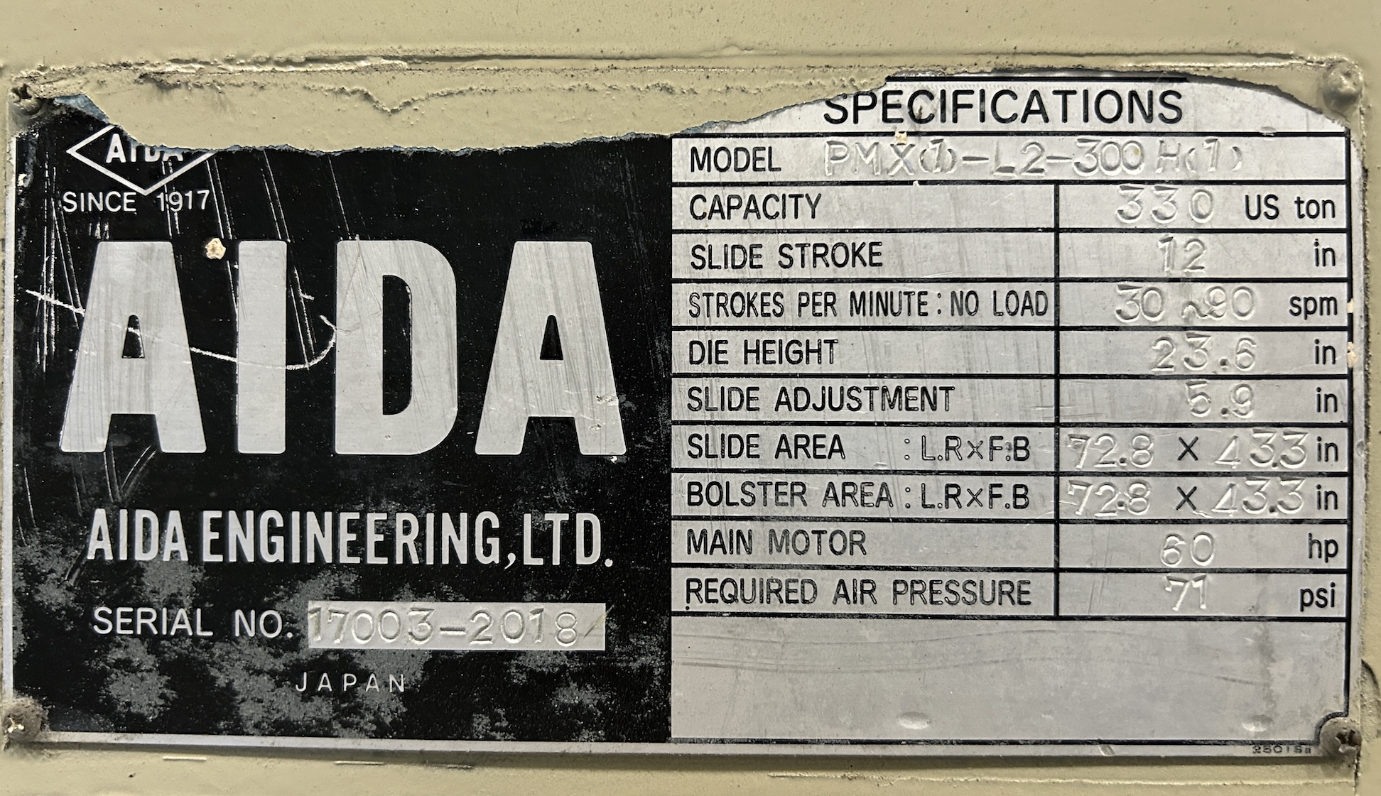 330 Ton Aida Press • Used Aida PMX(1) Press - Image 14