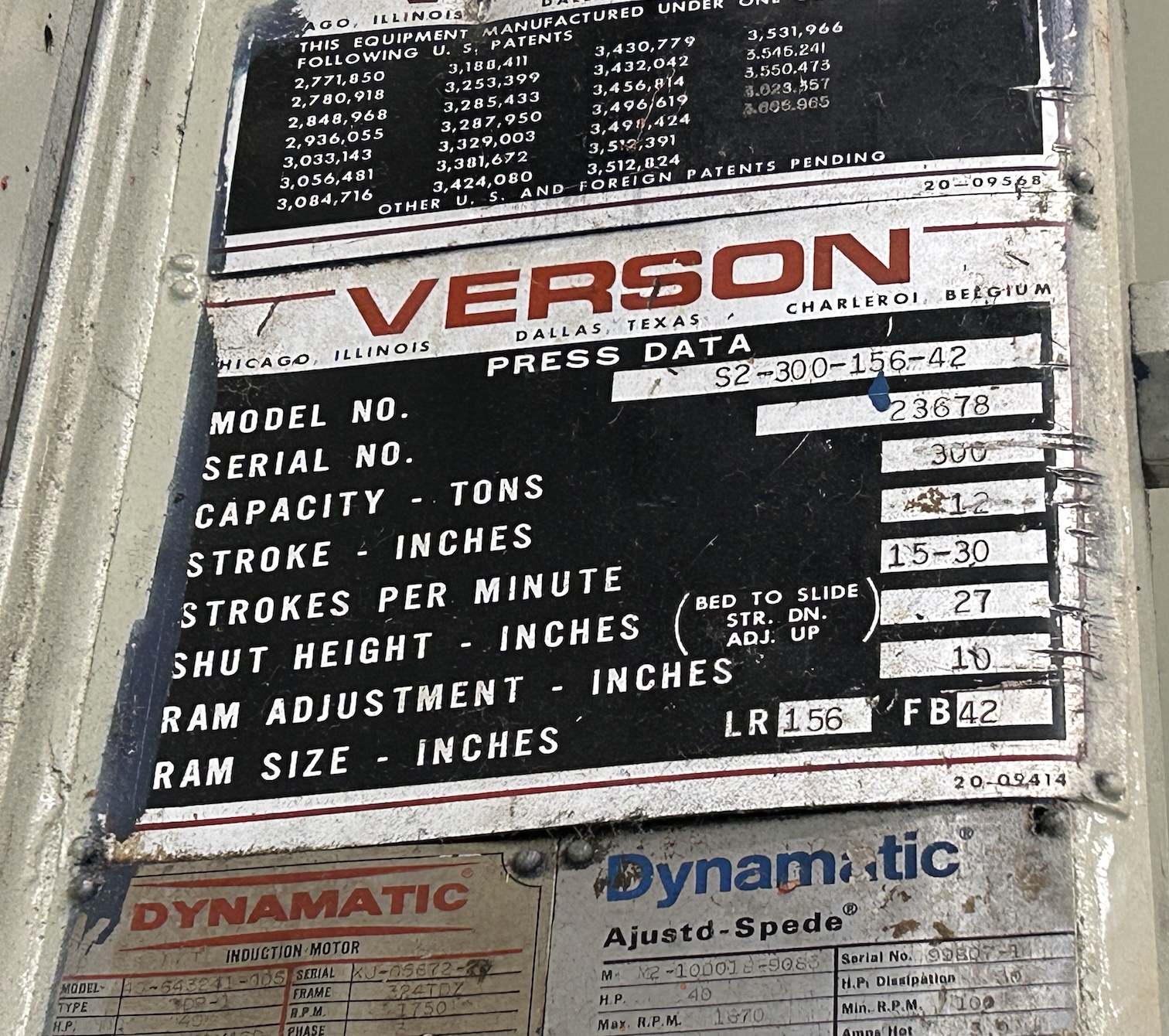 300 Ton Verson Press • Used Verson S2-300-156-42T Press - Image 9