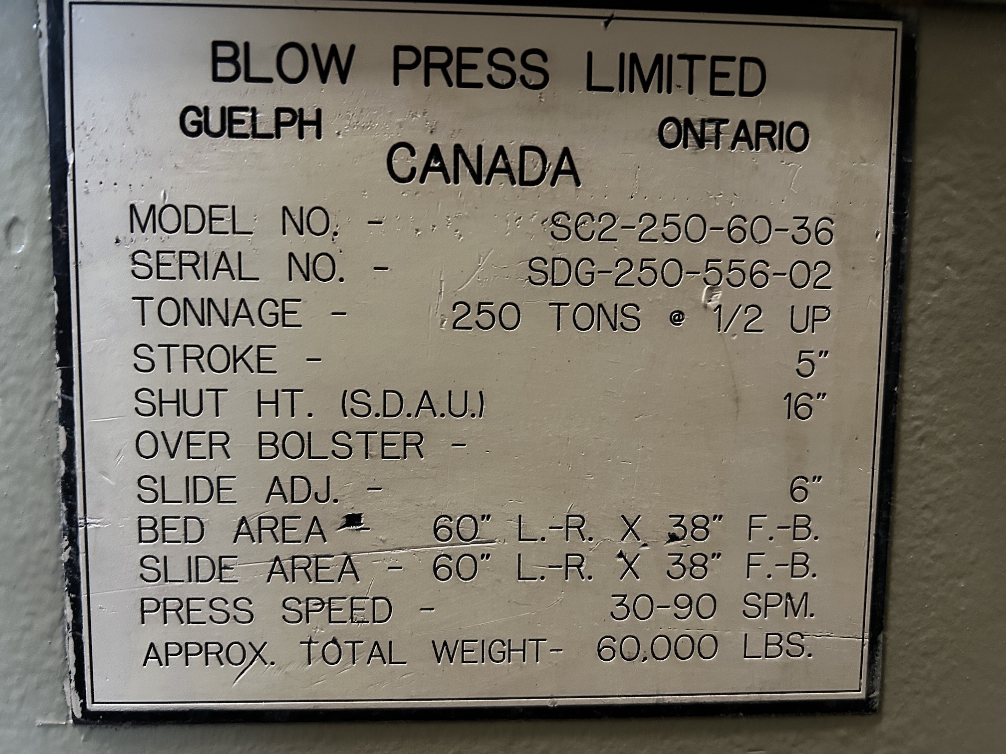250 Ton Blow Press • Used Blow SC2-250-60-36 Press - Image 17