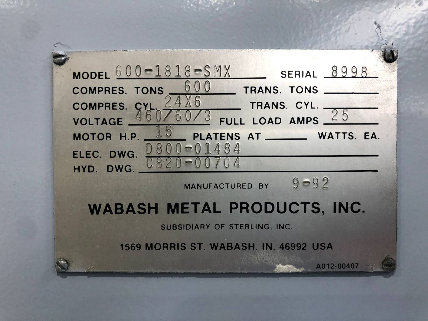 600 Ton Wabash Press • Used Wabash 600-1818-SMX Press - Image 13