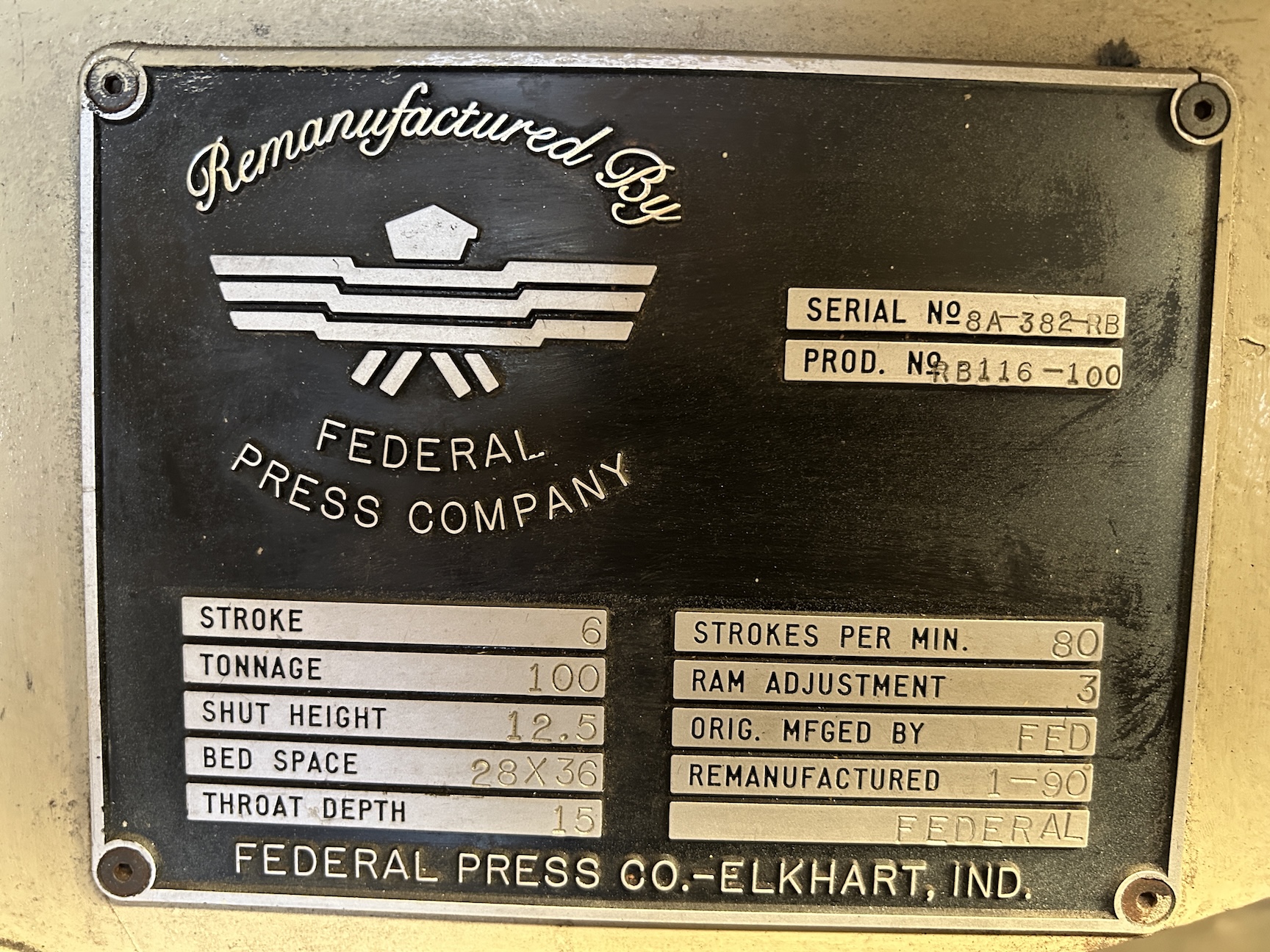 100 Ton Federal Press • Used Federal 8A Press - Image 14