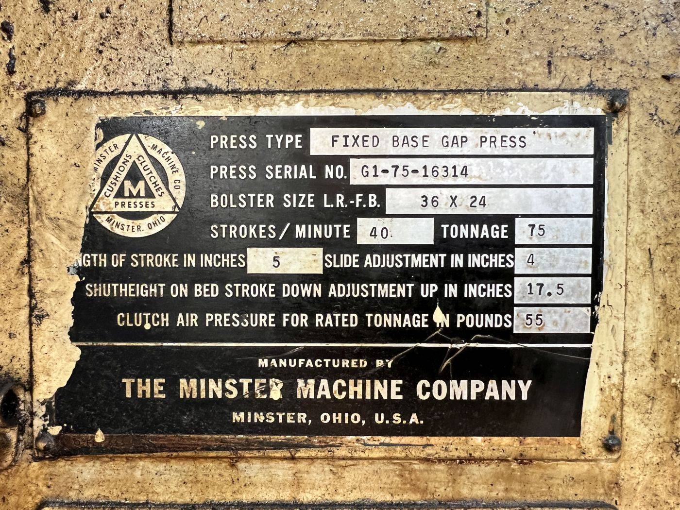 75 Ton Minster Press • Used Minster G1-75 Press - Image 12