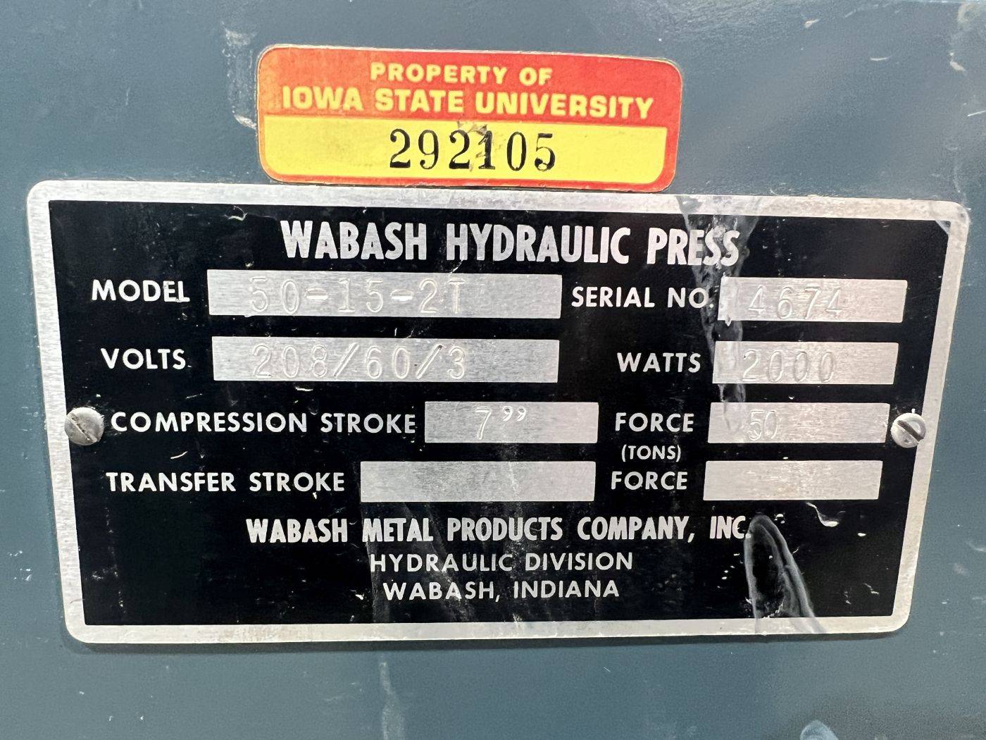 50 Ton Wabash Press • Used Wabash 50-15-2T Press - Image 13