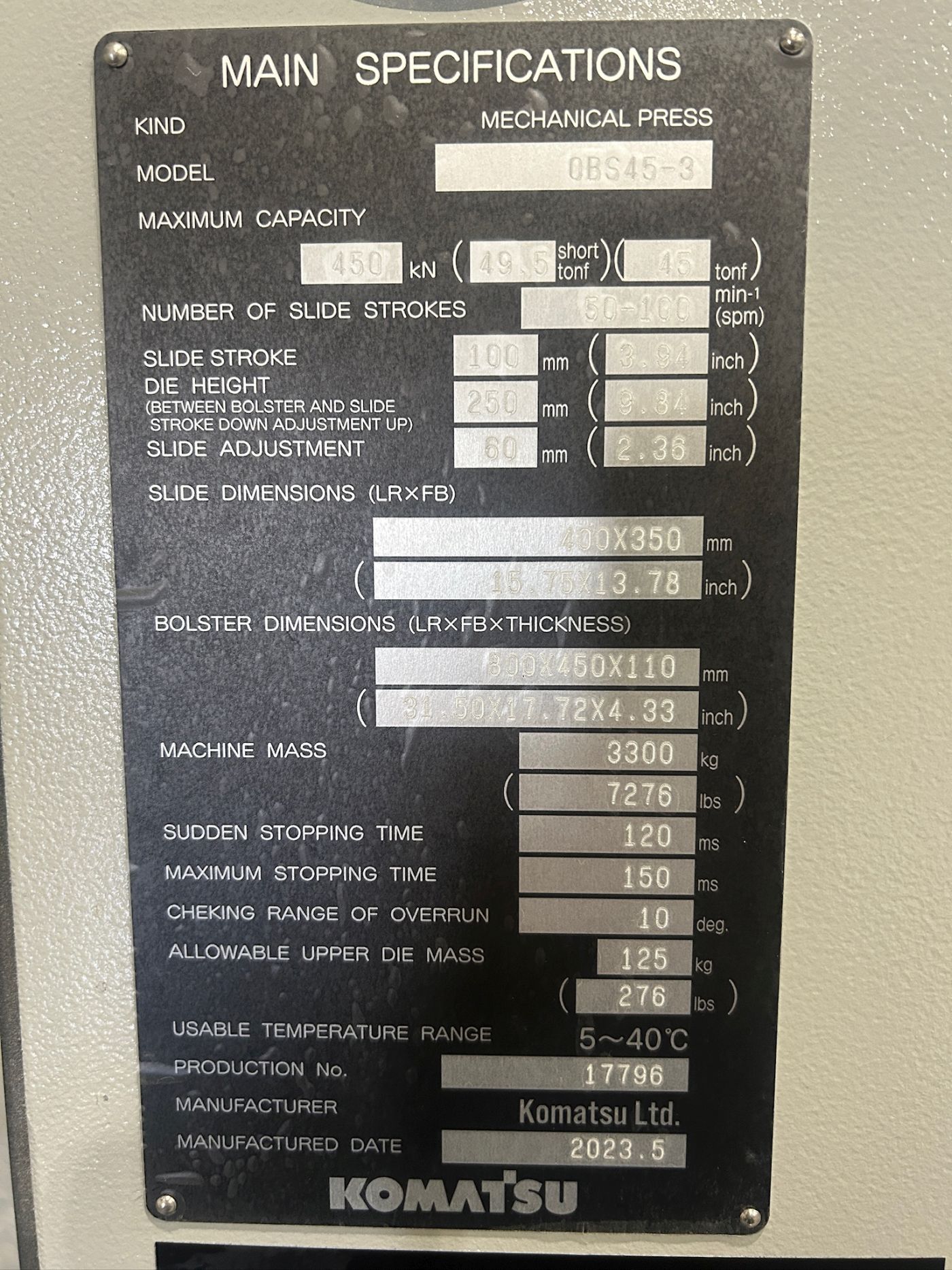 50 Ton Komatsu Press • New Komatsu OBS45-H Press - Image 11