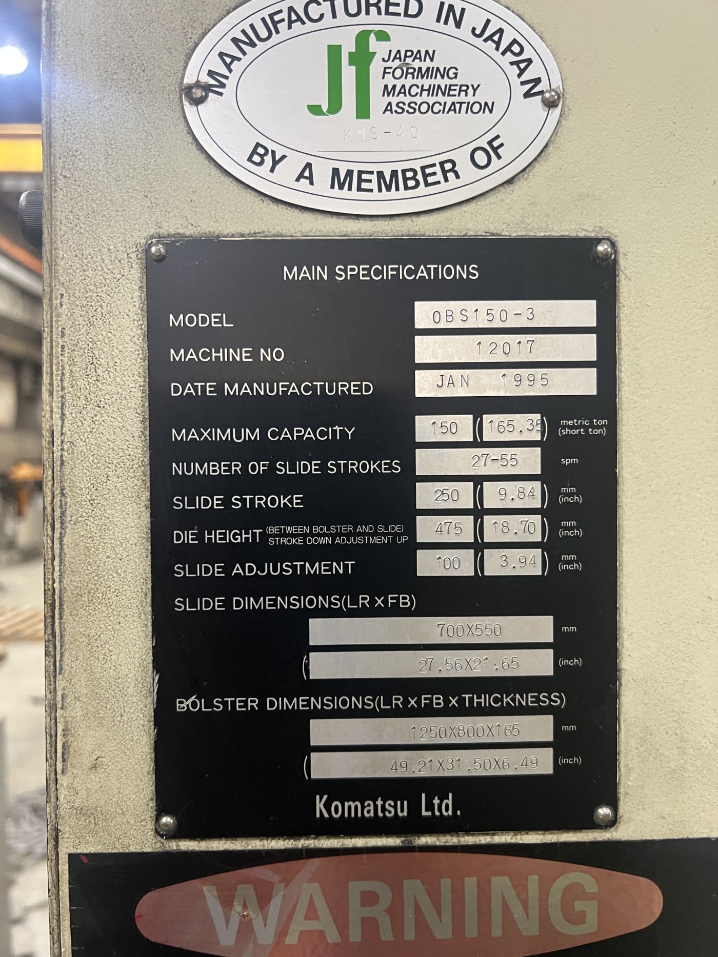 165 Ton Komatsu Press • Used Komatsu OBS150-3 Press - Image 7