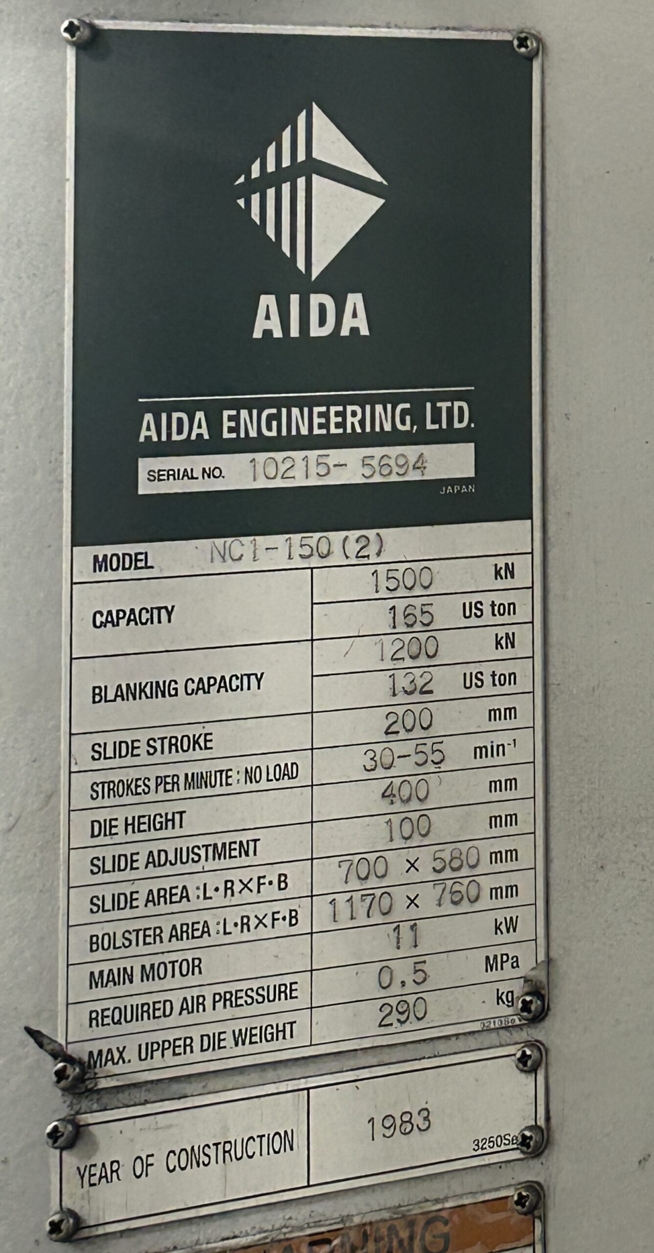 165 Ton Aida Press • Used Aida NC1-150(2) Press - Image 4