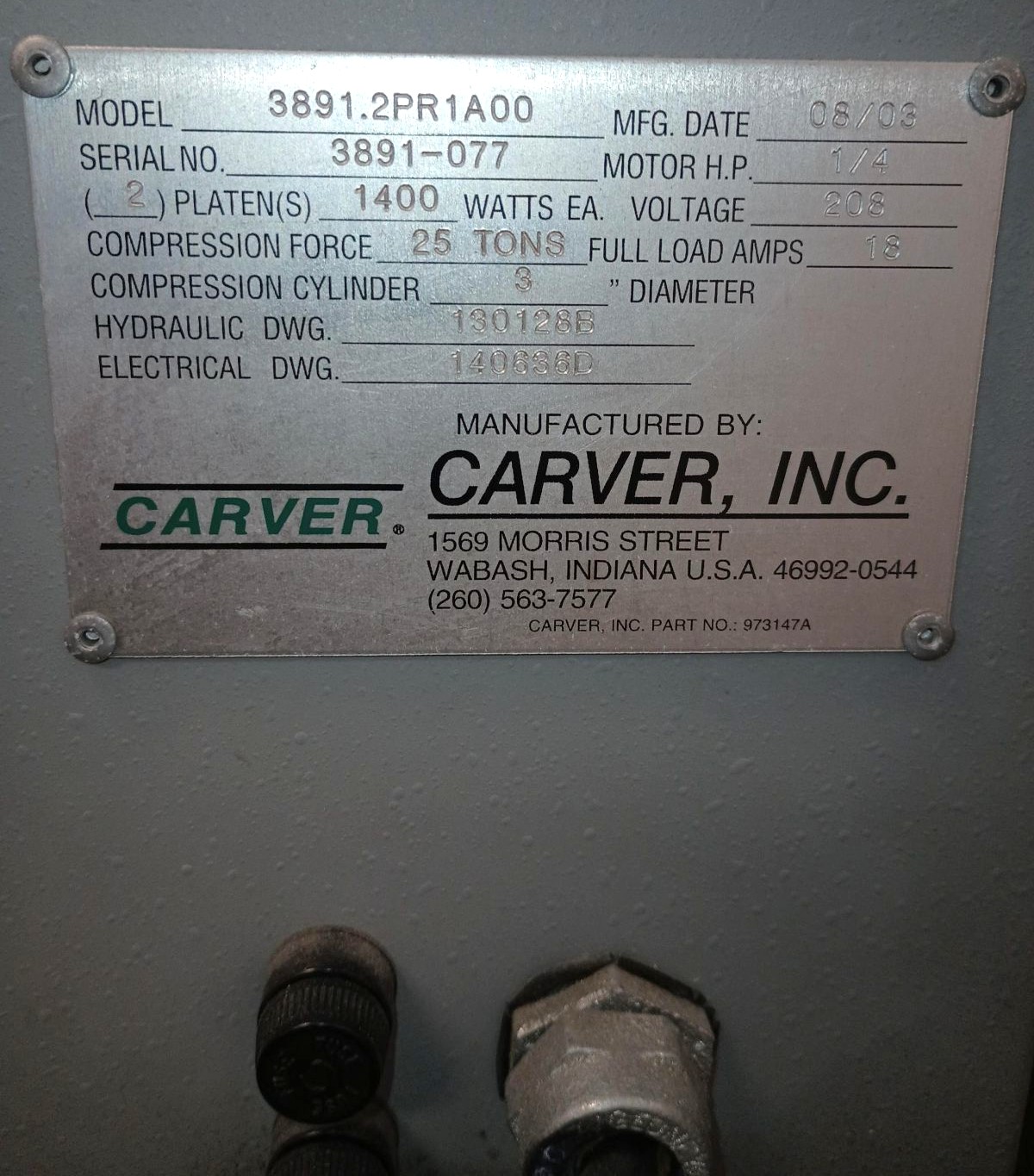 25 Ton Carver Press • Used Carver 3891.2PR1A00 Press - Image 4