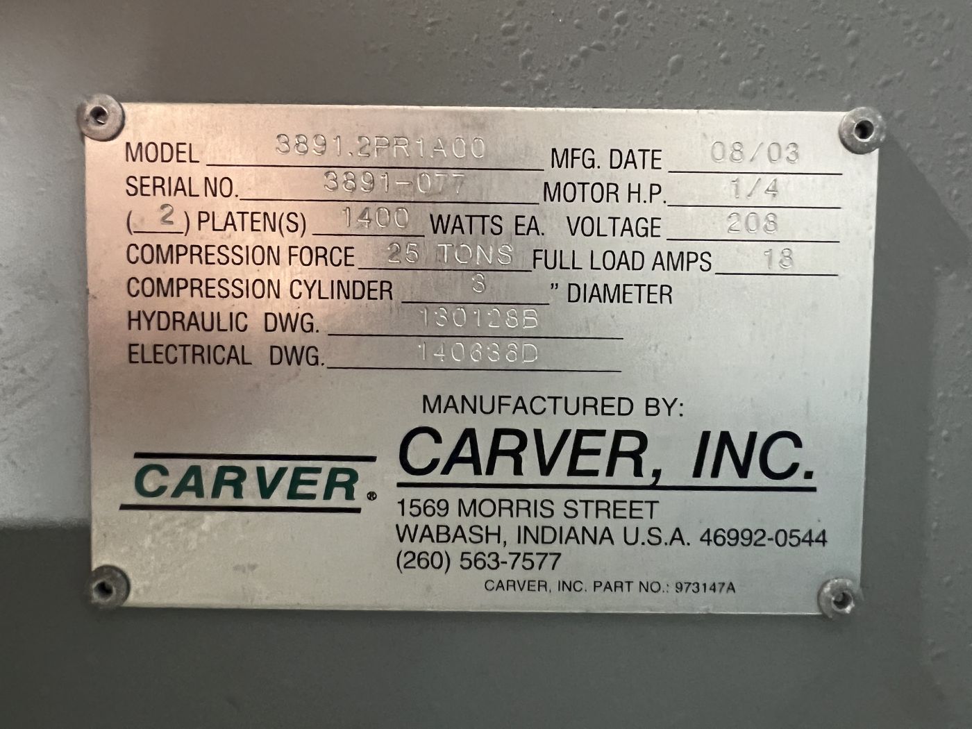 25 Ton Carver Press • Used Carver 3891.2PR1A00 Press - Image 17