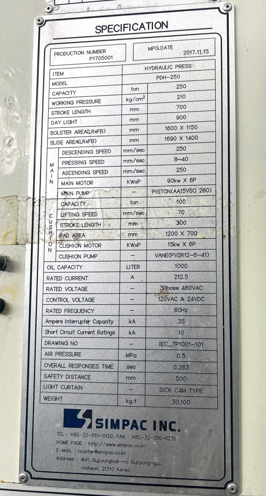 250 Ton Simpac Press • Used Simpac PDH-250 Press - Image 37