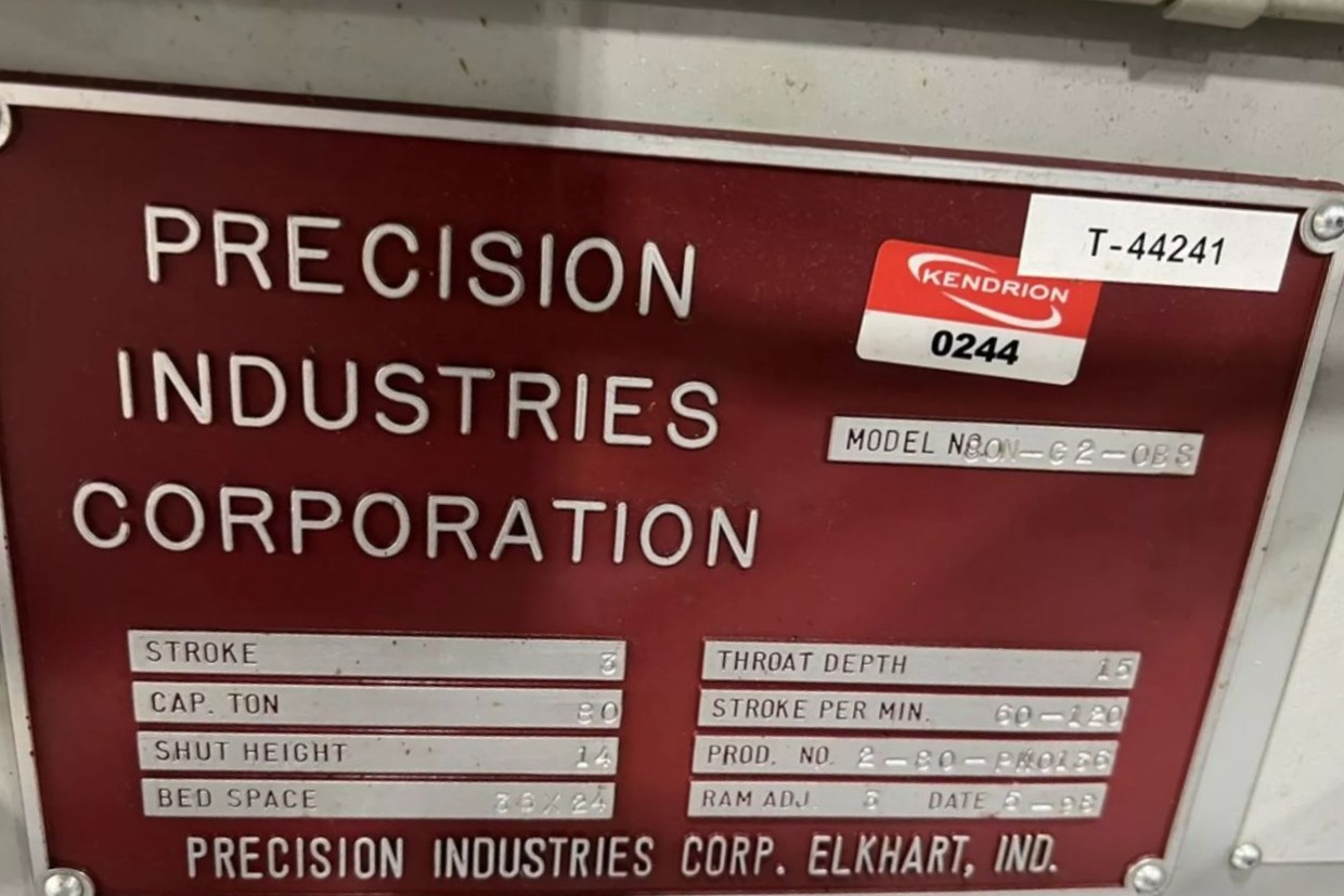 80 Ton Precision Industries Press • Used Precision Industries 2-80-56X24 / 80N-G2-OBS Press - Image 9