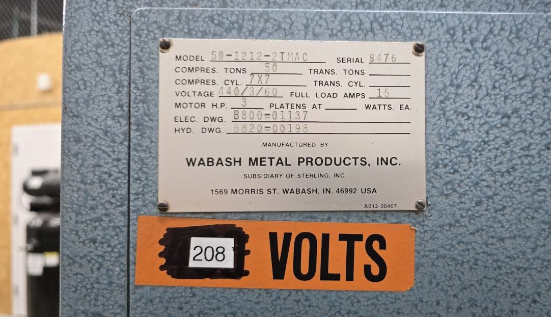50 Ton Wabash Press • Used Wabash 50-1212-2TMAC Press - Image 6