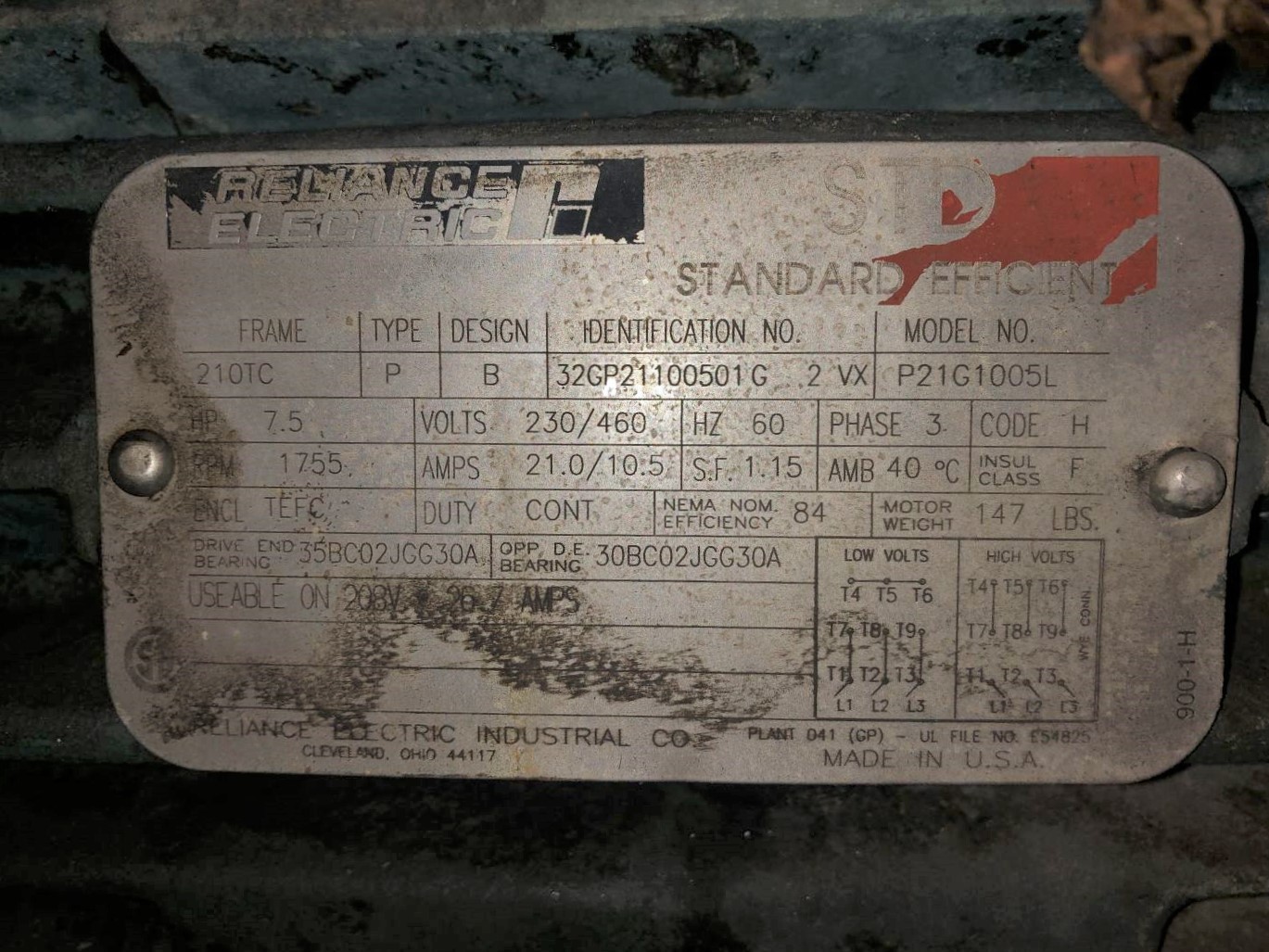 Reliance Electric 7.5 HP STD Motor 210TC Frame - Image 2